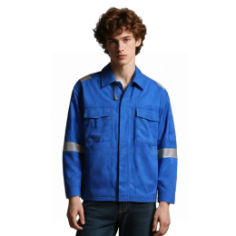 【Shop Blue Reflective Flame Retardant Work Clothes】|Two chest pockets|Classic blue professional design|Lapel structure|Long sleeves with reflective strips on shoulders and cuffs  SKWK247-FMMG 【Shop Blue Reflective Flame Retardant Work Clothes】|Two chest pockets|Classic blue professional design|Lapel structure|Long sleeves with reflective strips on shoulders and cuffs  SKWK247-FMMG
